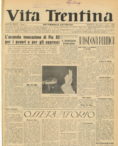 Vita Trentina, XXVII (1953)